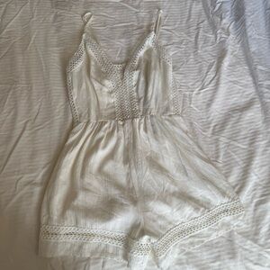 LF White Lace Trim Romper